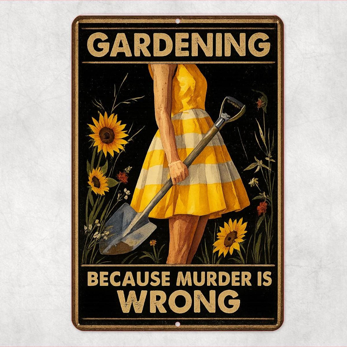 Funny Gardening Metal Sign, Murder is Wrong Sign, Distresses Warning Sign, Rustic Font 8x12 Aluminum Road Sign, UV Resistant Outdoor Sign