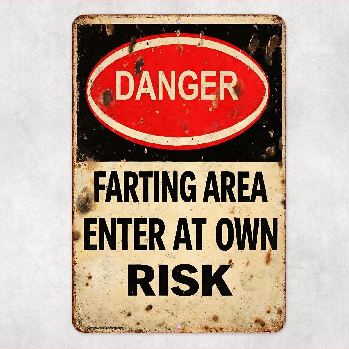Danger Farting Area Sign | Funny Bathroom Metal Sign | 8x12 Aluminum Warning Sign | Man Cave Garage Humor Decor