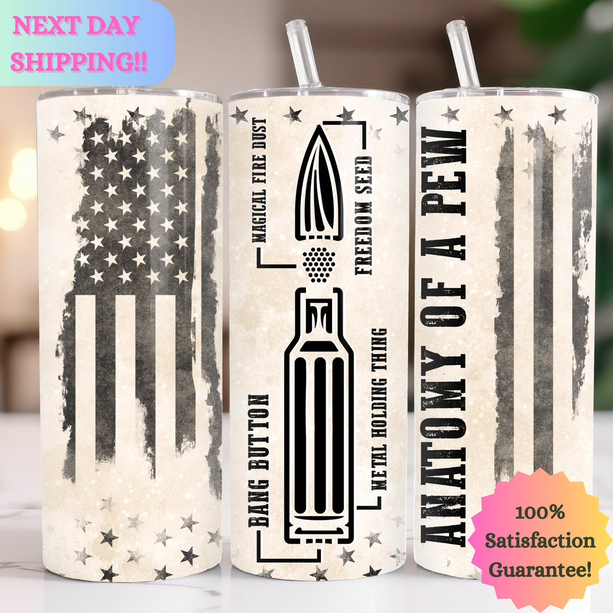 Anatomy Of A Pew 20oz Tumbler | Custom Gun Enthusiast Gift | Hunting Tumbler | Personalized Shooter Mug | Firearm Lover's Drinkware.