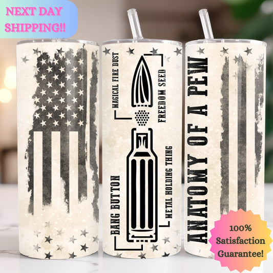 Anatomy Of A Pew 20oz Tumbler | Custom Gun Enthusiast Gift | Hunting Tumbler | Personalized Shooter Mug | Firearm Lover's Drinkware.