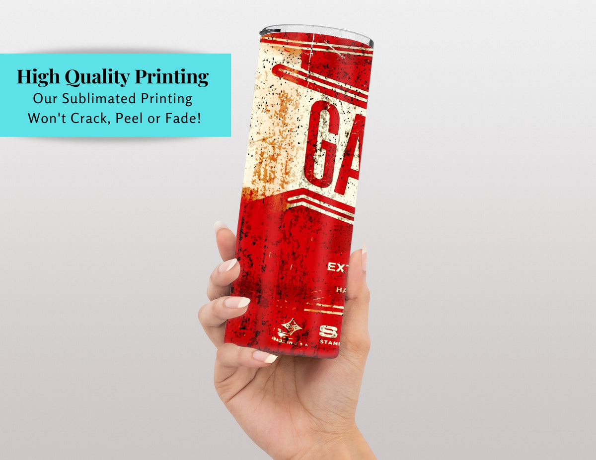 Vintage Gasoline Tumbler 20oz, Sublimated Tumbler Looks Like A Vintage Gas Can, Quality Guaranteed, Fast Shipping, Gas Can Tumbler