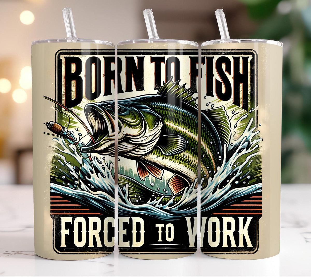 Born To Fish Forced To Work 20oz Tumbler, Bass Tumbler, Dad Gift, Fathers Day, Gifts For Dad, Step Dad, Custom Tumbler