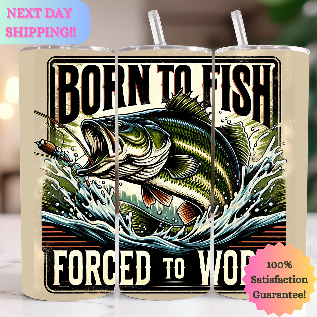 Born To Fish Forced To Work 20oz Tumbler, Bass Tumbler, Dad Gift, Fathers Day, Gifts For Dad, Step Dad, Custom Tumbler