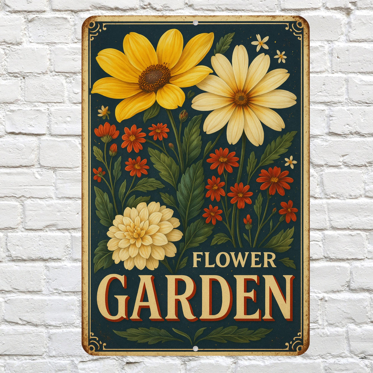 Rustic Flower Garden Metal Sign, Vintage Style Flower Illustration Sign, 8x12 Aluminum Floral Sign, UV Resistant Outdoor Sign, Garden Decor