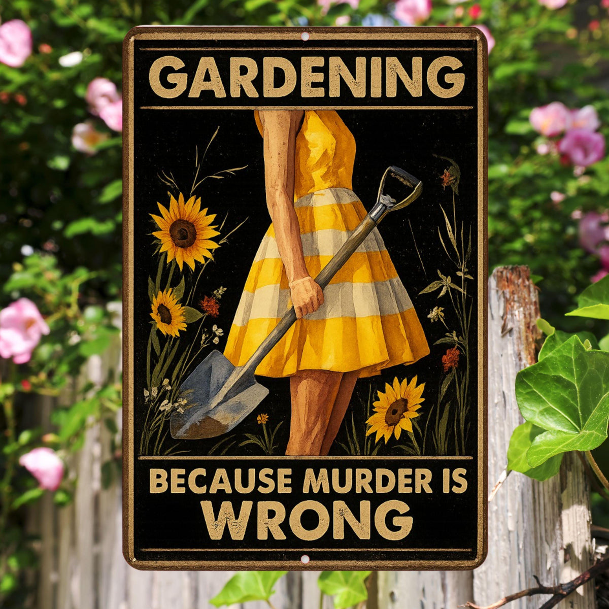 Funny Gardening Metal Sign, Murder is Wrong Sign, Distresses Warning Sign, Rustic Font 8x12 Aluminum Road Sign, UV Resistant Outdoor Sign