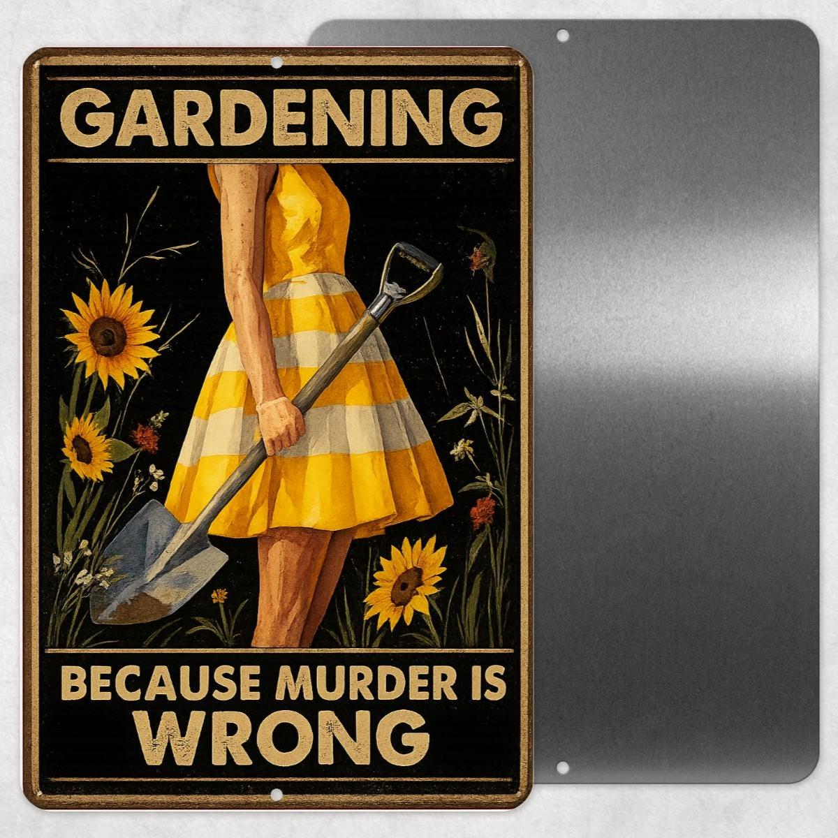 Funny Gardening Metal Sign, Murder is Wrong Sign, Distresses Warning Sign, Rustic Font 8x12 Aluminum Road Sign, UV Resistant Outdoor Sign