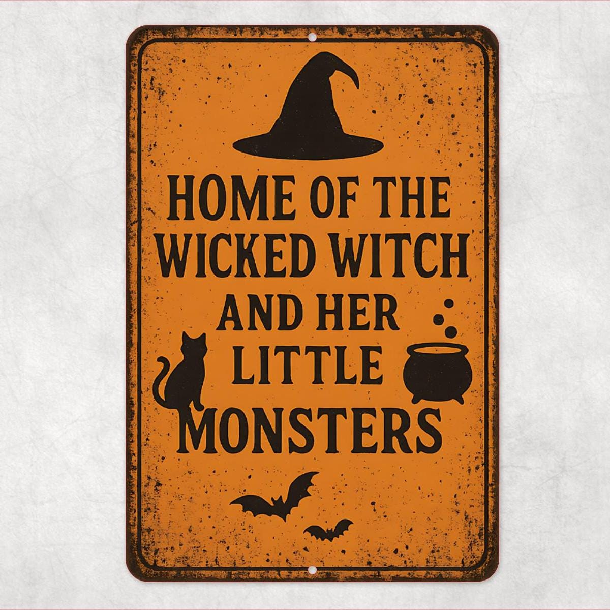 Wicked Witch and Her Little Monsters Sign – Funny Halloween 8x12 Metal Porch or Wall Decor, Cabin Decor, Yard Sign