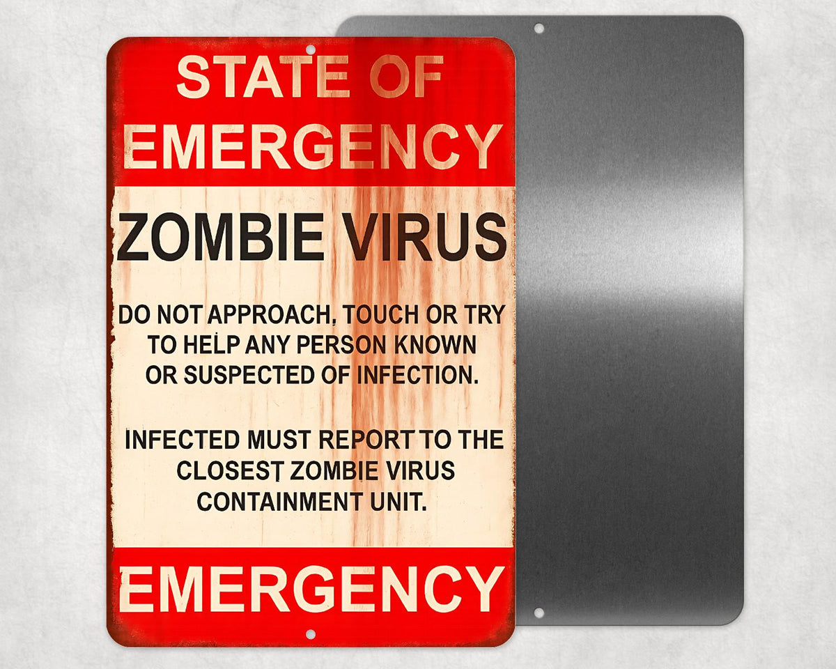 Zombie Virus Warning Sign – 8x12 Metal Emergency Sign for Horror Fans, Halloween Decor, and Zombie Lovers, Outdoor Sign