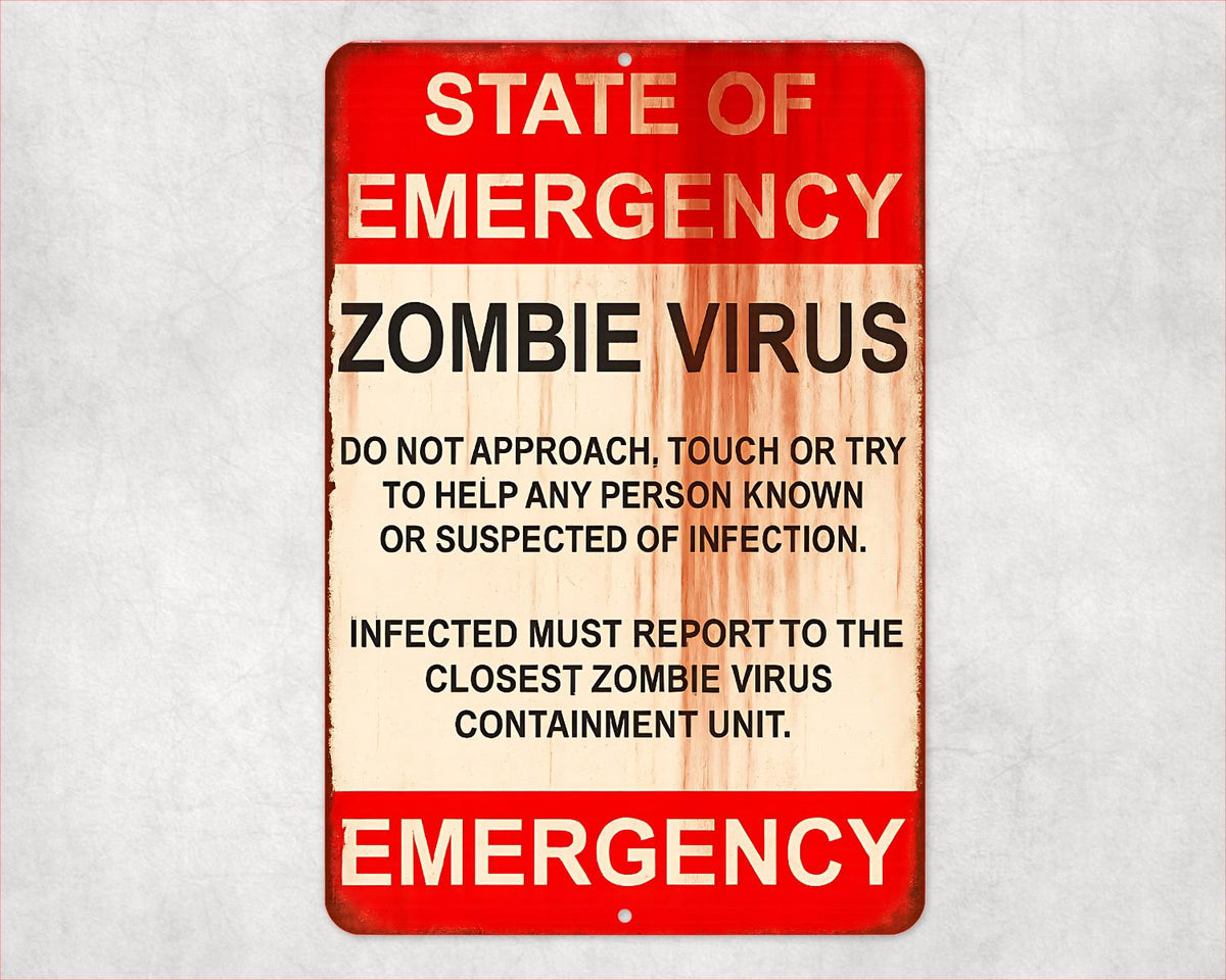 Zombie Virus Warning Sign – 8x12 Metal Emergency Sign for Horror Fans, Halloween Decor, and Zombie Lovers, Outdoor Sign