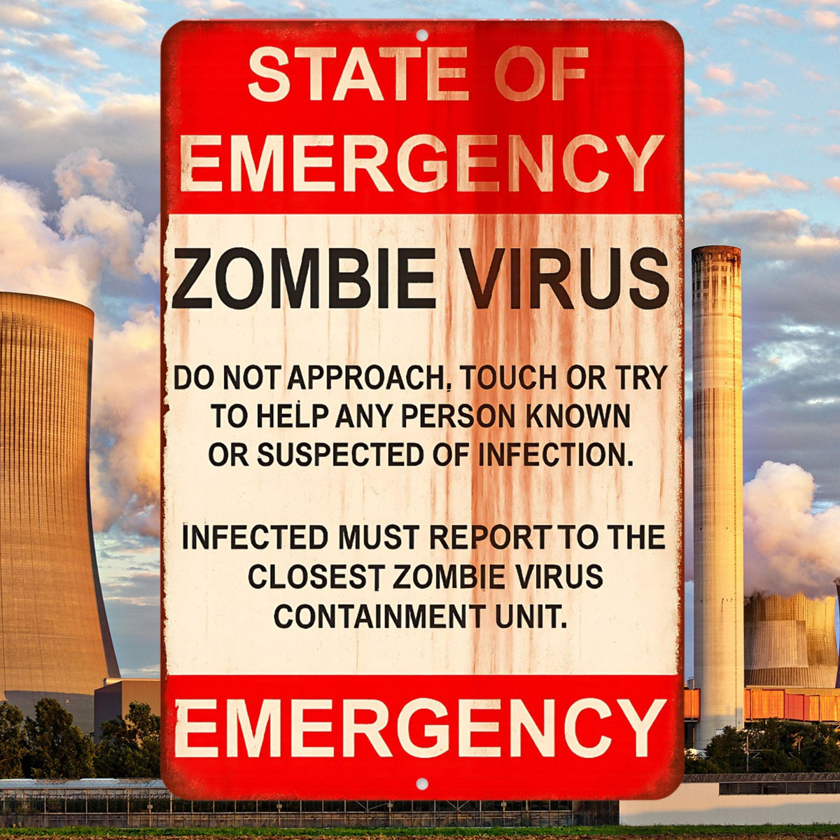 Zombie Virus Warning Sign – 8x12 Metal Emergency Sign for Horror Fans, Halloween Decor, and Zombie Lovers, Outdoor Sign
