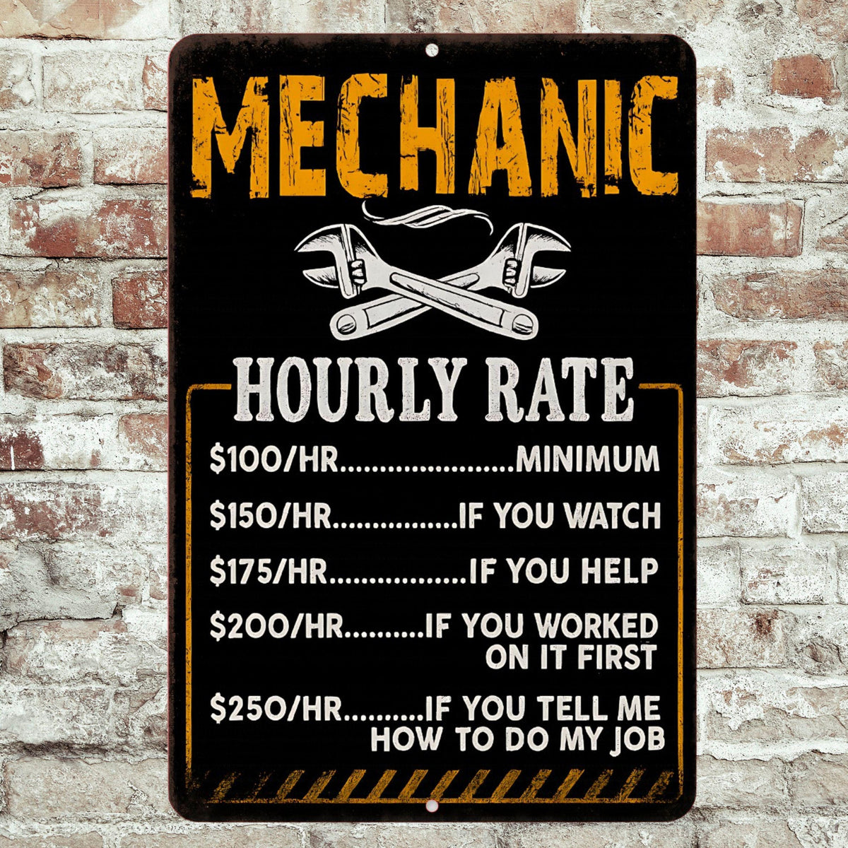 Funny Mechanic Hourly Rate Sign – 8x12 Metal Garage Shop Wall Decor, Vintage Wrench Humor Sign, Shop Sign, Garage Decor, Man Cave Sign