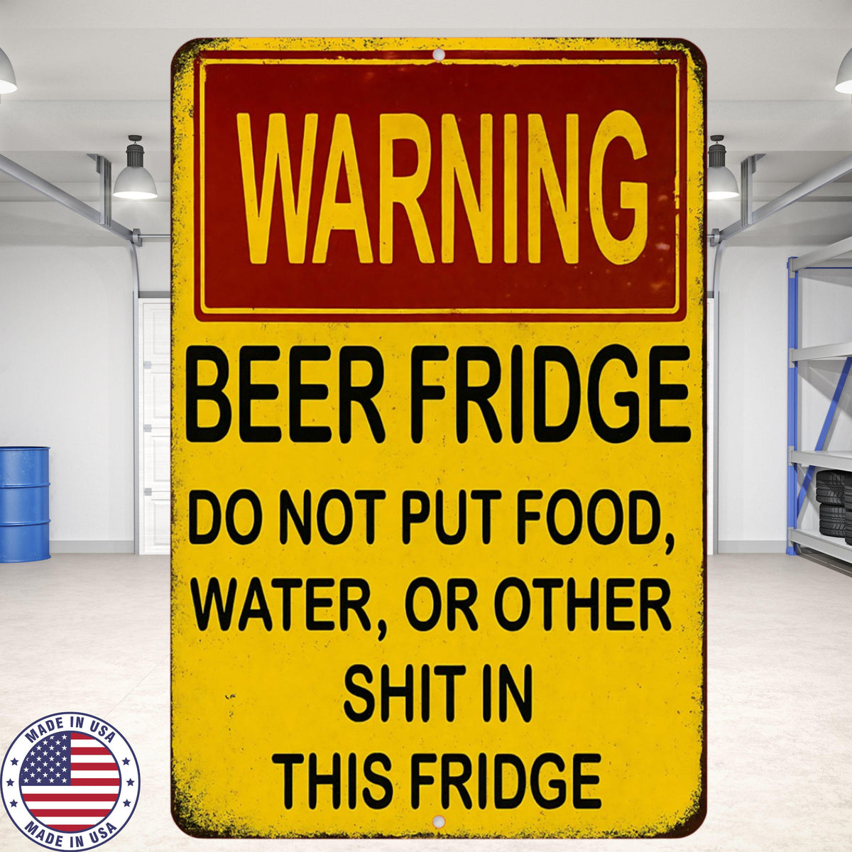 Warning Beer Fridge Sign - Funny Man Cave Garage Decor - 8x12 Aluminum UV Resistant Metal Sign - No Food Fridge Wall Art USA Made 12x18