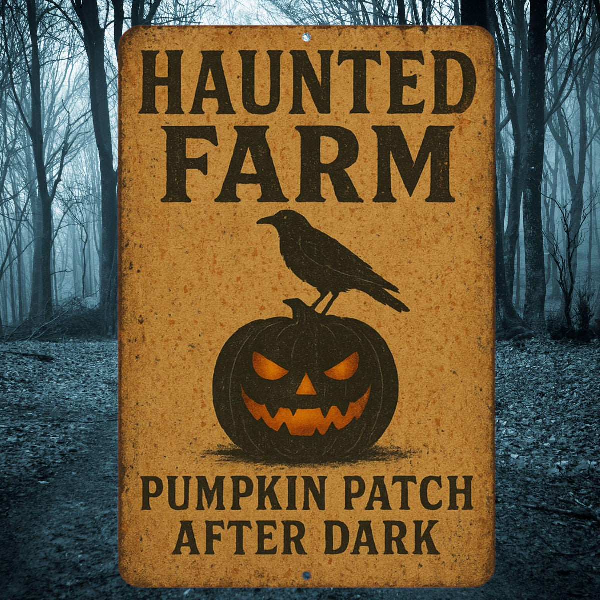 Haunted Farm Pumpkin Patch After Dark Sign – 8x12 Halloween Metal Wall Decor with Crow & Jack-o'-Lantern, Porch Sign, Fall Decor