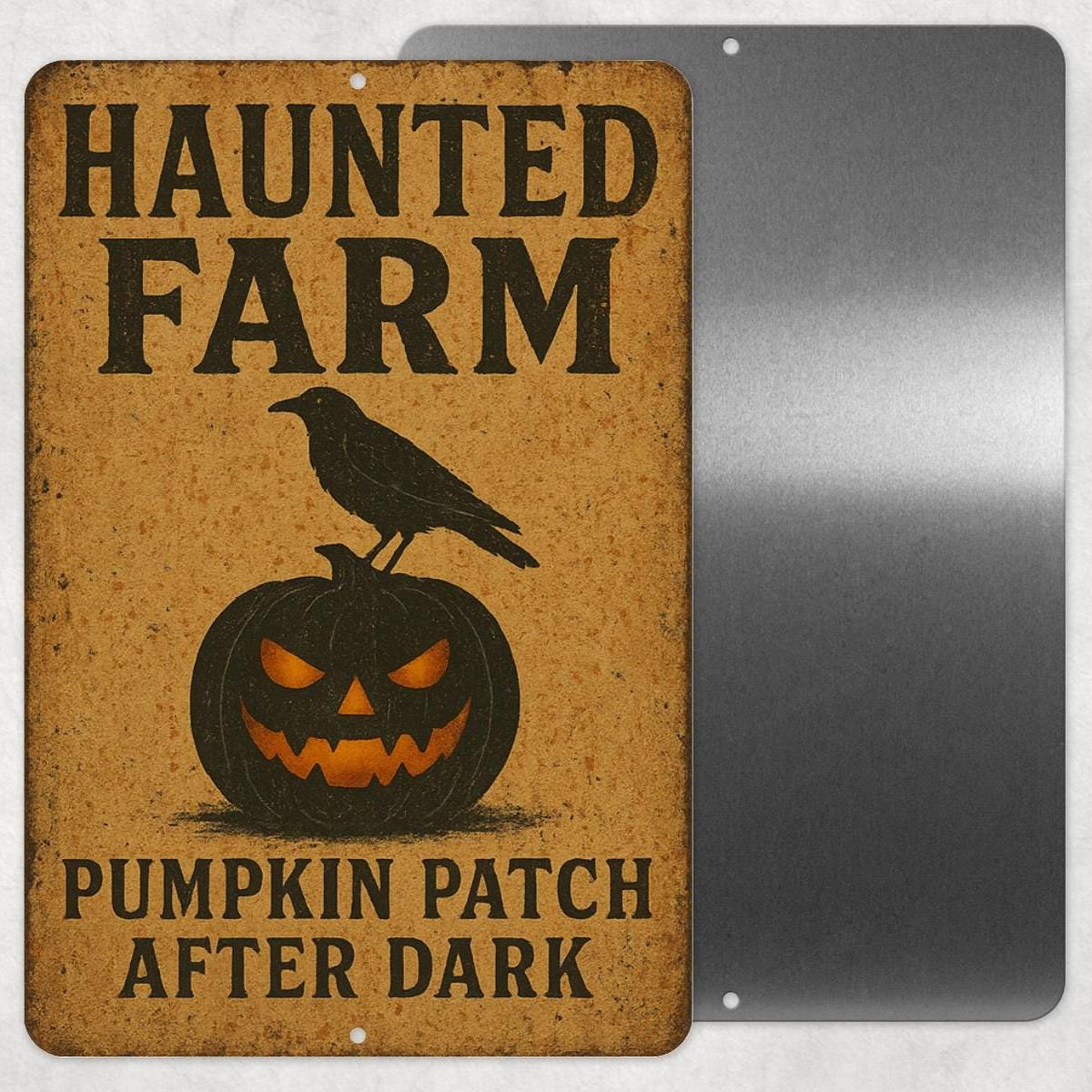 Haunted Farm Pumpkin Patch After Dark Sign – 8x12 Halloween Metal Wall Decor with Crow & Jack-o'-Lantern, Porch Sign, Fall Decor