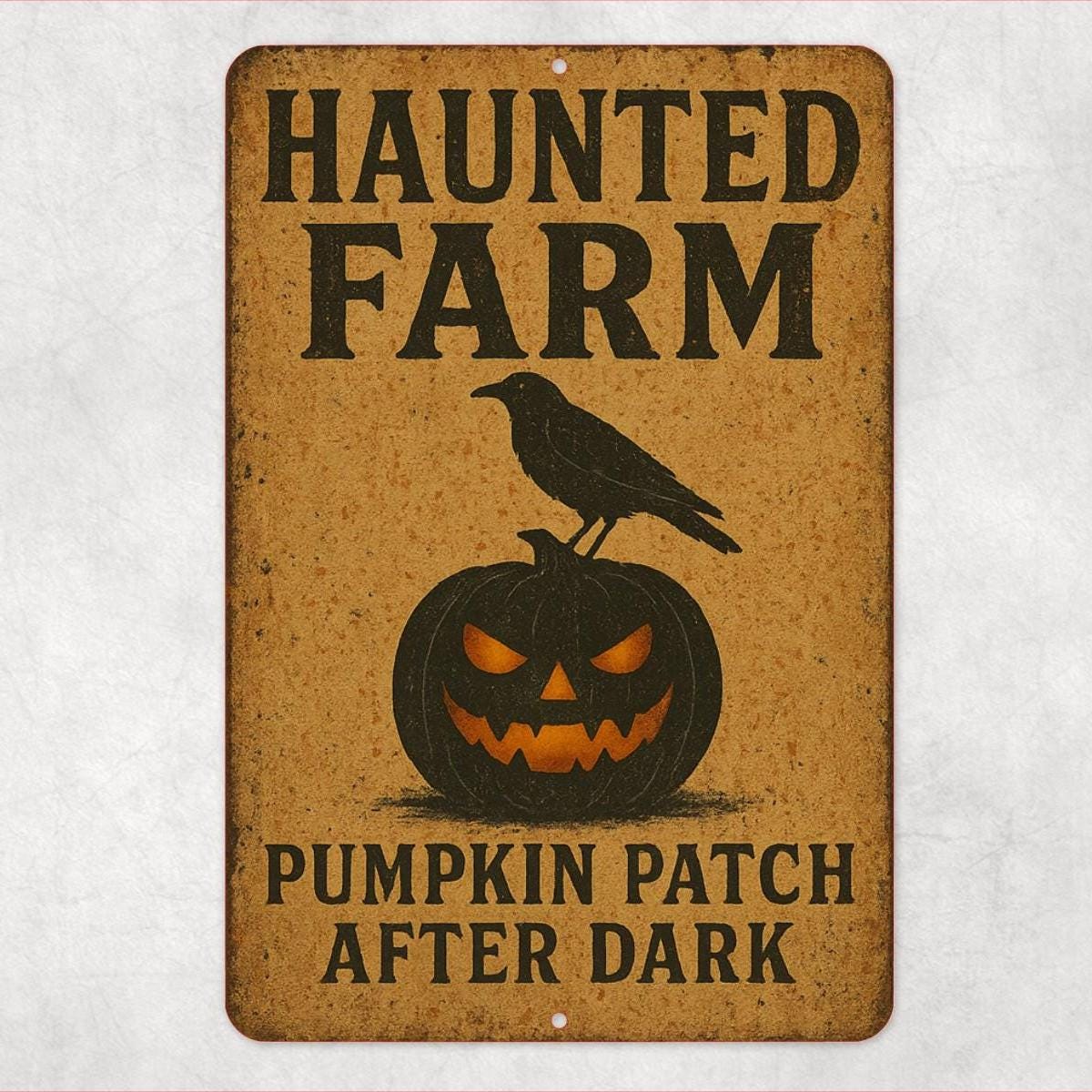 Haunted Farm Pumpkin Patch After Dark Sign – 8x12 Halloween Metal Wall Decor with Crow & Jack-o'-Lantern, Porch Sign, Fall Decor