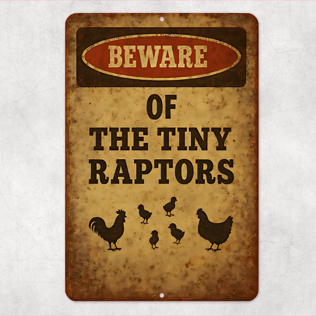 Beware of the Tiny Raptors Sign – Funny 8x12 Chicken Coop Metal Sign, UV Resistant Sublimated Farmhouse Wall Decor