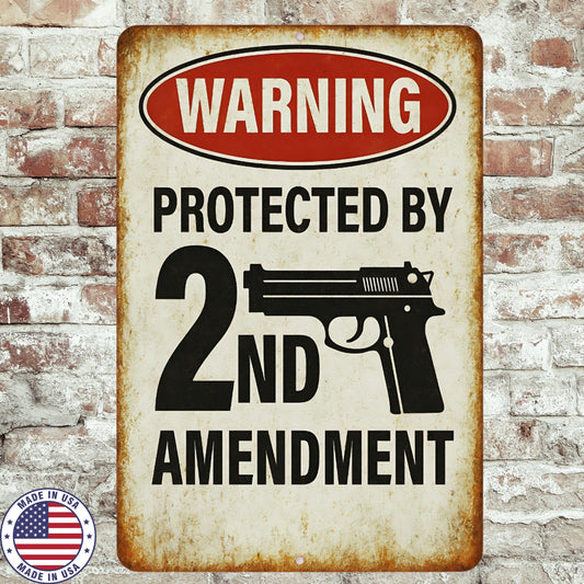 2nd Amendment Warning Sign - 8x12 Rustic Metal Gun Rights Sign, UV Resistant Sublimated Home Defense Wall Decor, Made in USA