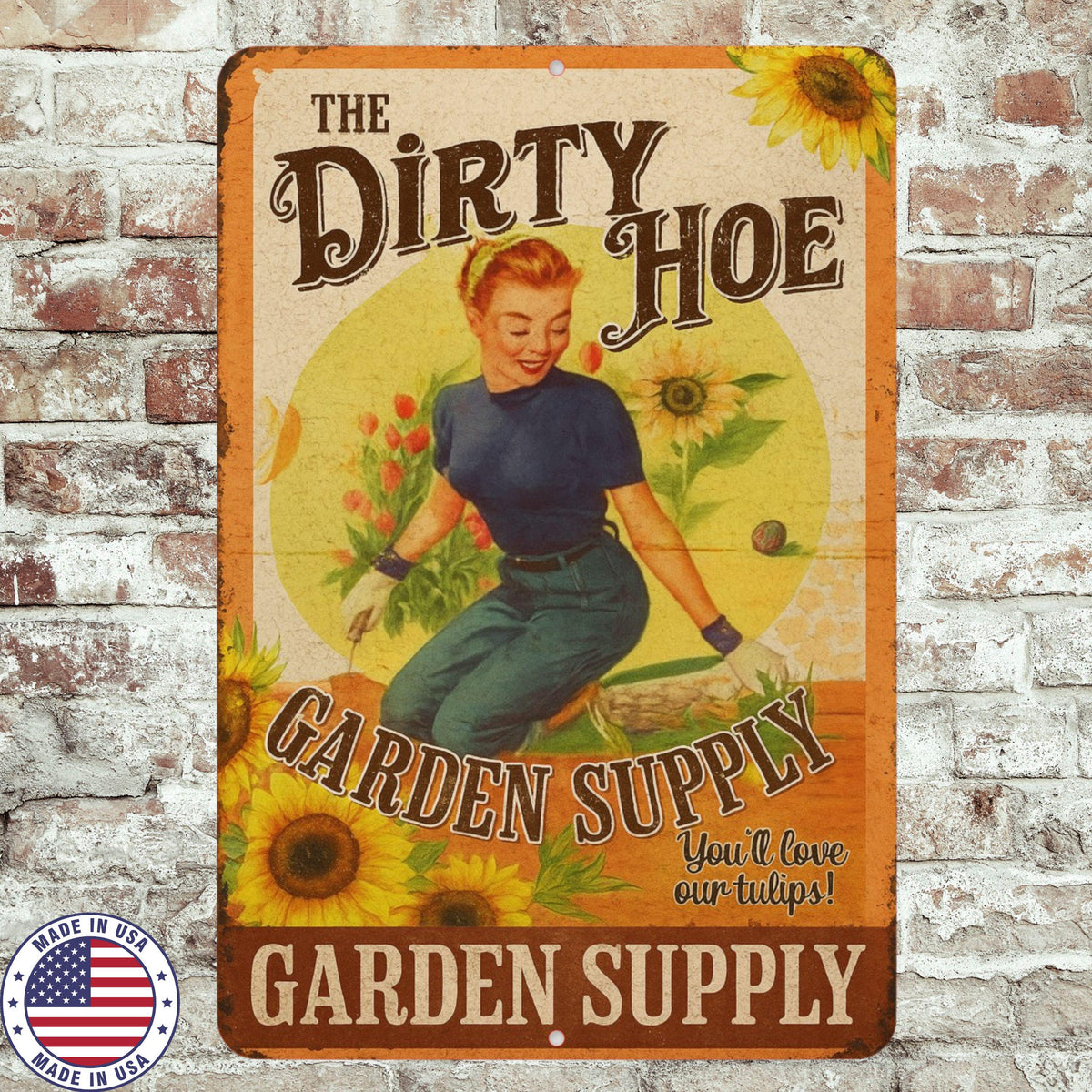 The Dirty Hoe Garden Supply Sign – Funny Vintage Pin-Up Metal Wall Art – 8x12 UV Resistant Sublimation – Retro Gardening Décor – Made in USA