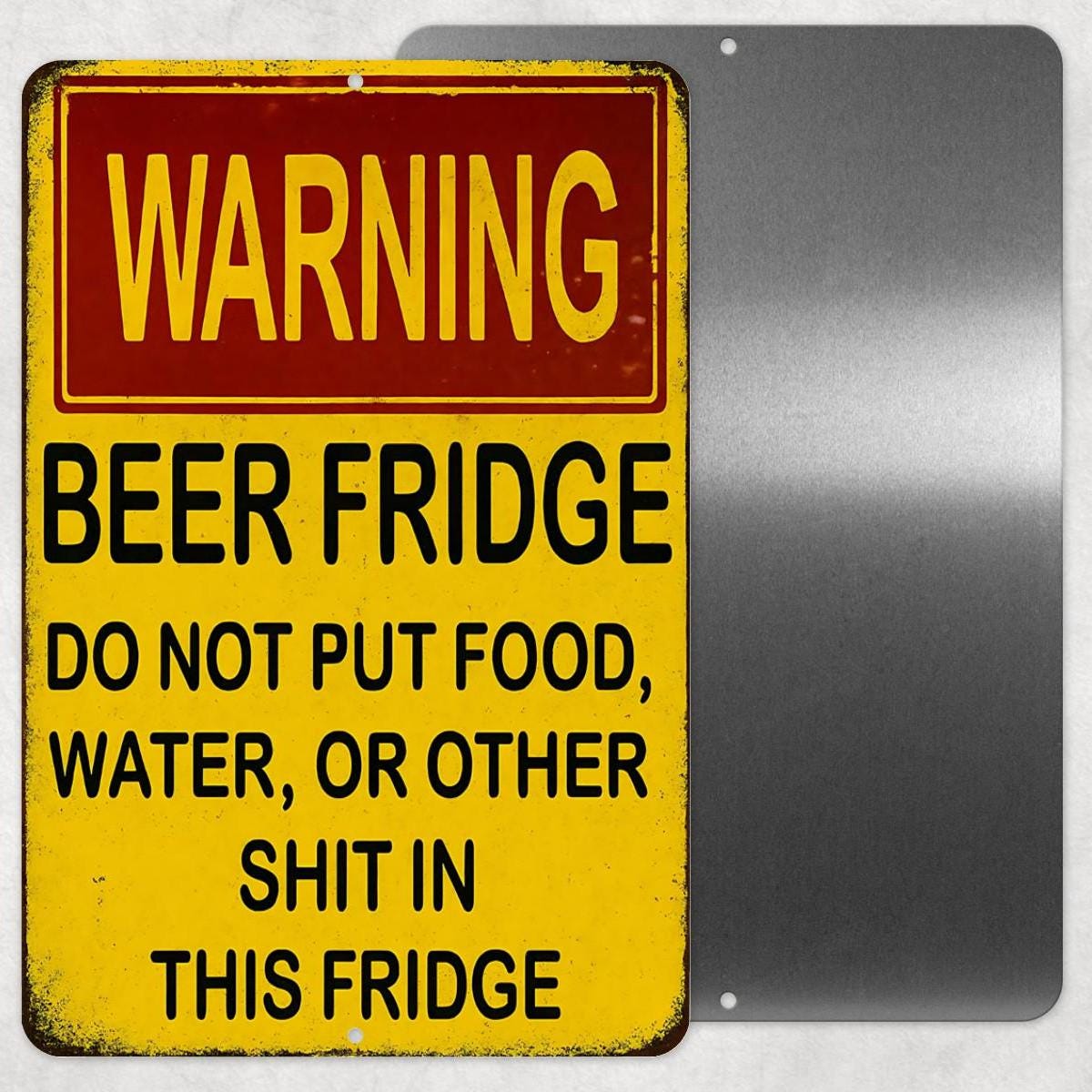 Warning Beer Fridge Sign - Funny Man Cave Garage Decor - 8x12 Aluminum UV Resistant Metal Sign - No Food Fridge Wall Art USA Made 12x18
