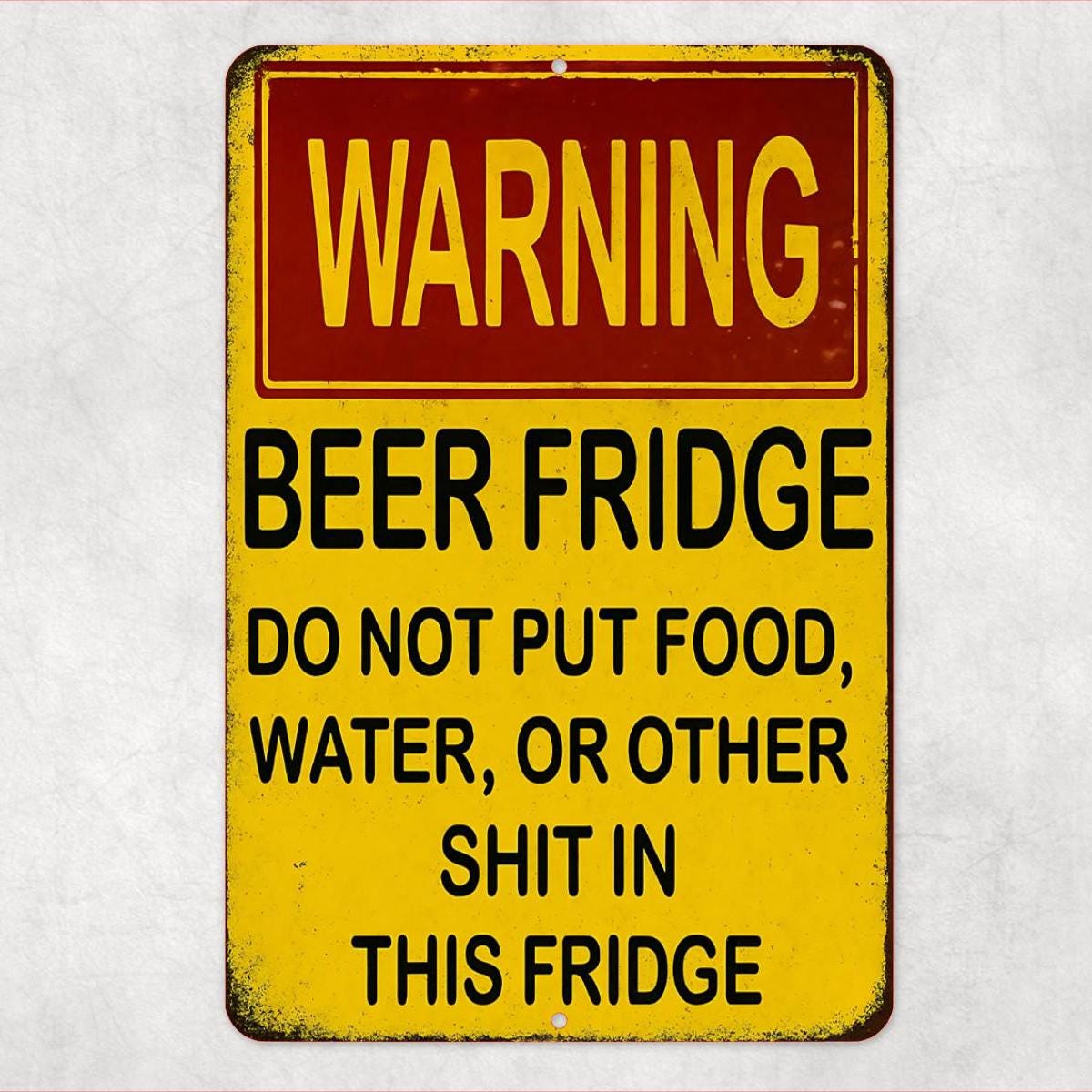 Warning Beer Fridge Sign - Funny Man Cave Garage Decor - 8x12 Aluminum UV Resistant Metal Sign - No Food Fridge Wall Art USA Made 12x18