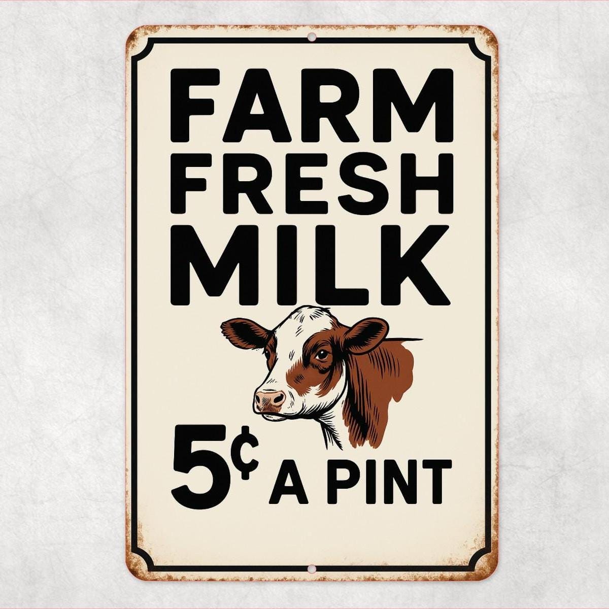 Farm Fresh Milk Sign – Vintage Cow Wall Art – 8x12 UV Resistant Aluminum – Rustic Farmhouse, Barn, Country Kitchen, Dairy Decor