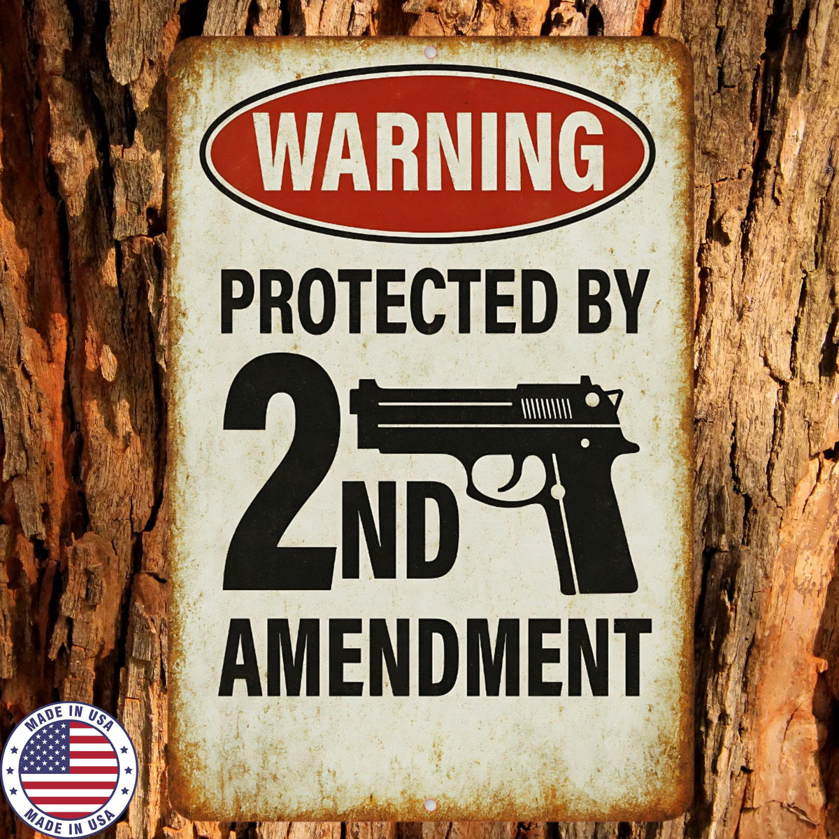 2nd Amendment Warning Sign - 8x12 Rustic Metal Gun Rights Sign, UV Resistant Sublimated Home Defense Wall Decor, Made in USA