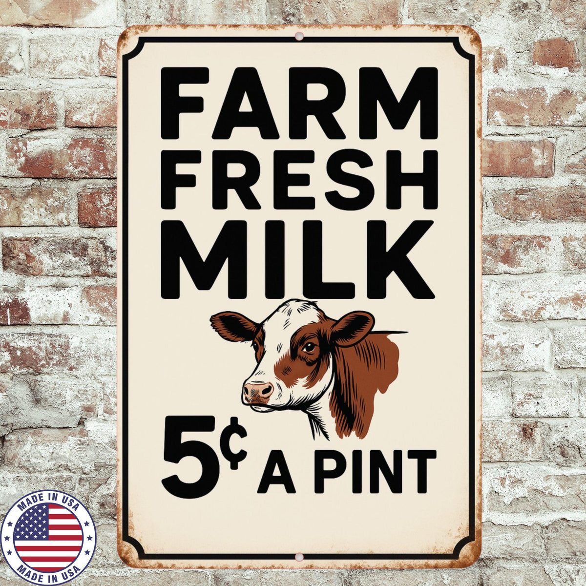 Farm Fresh Milk Sign – Vintage Cow Wall Art – 8x12 UV Resistant Aluminum – Rustic Farmhouse, Barn, Country Kitchen, Dairy Decor