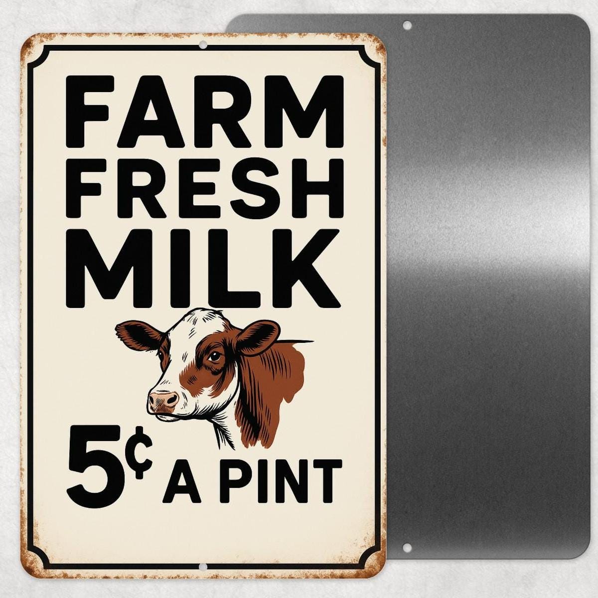 Farm Fresh Milk Sign – Vintage Cow Wall Art – 8x12 UV Resistant Aluminum – Rustic Farmhouse, Barn, Country Kitchen, Dairy Decor