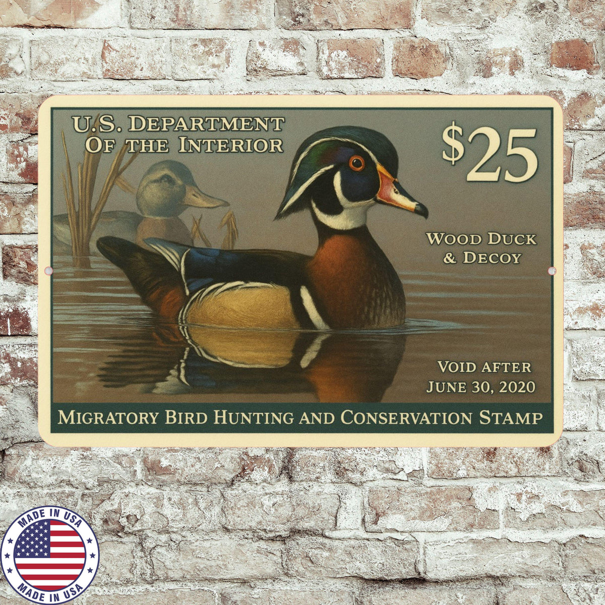 2020 Wood Duck Stamp Sign – Vintage Migratory Bird Hunting Art – 8x12 Metal Wall Decor for Hunting Lodge, Cabin, or Man Cave