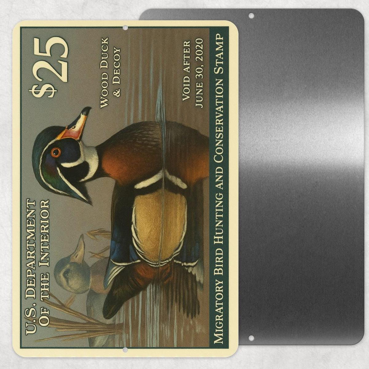 2020 Wood Duck Stamp Sign – Vintage Migratory Bird Hunting Art – 8x12 Metal Wall Decor for Hunting Lodge, Cabin, or Man Cave