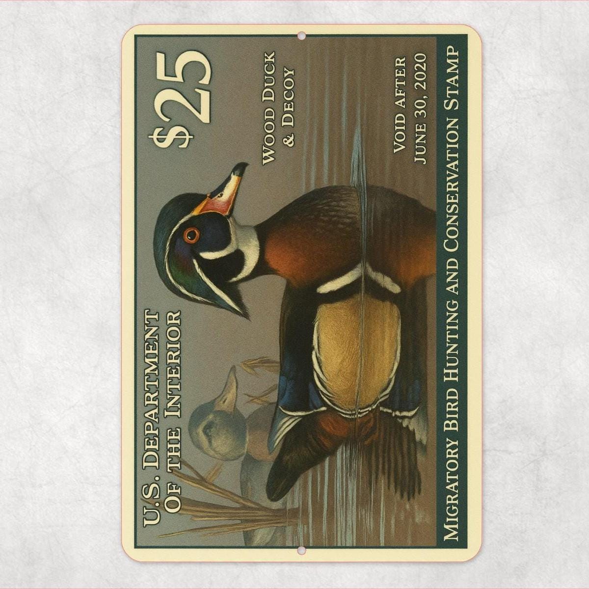 2020 Wood Duck Stamp Sign – Vintage Migratory Bird Hunting Art – 8x12 Metal Wall Decor for Hunting Lodge, Cabin, or Man Cave