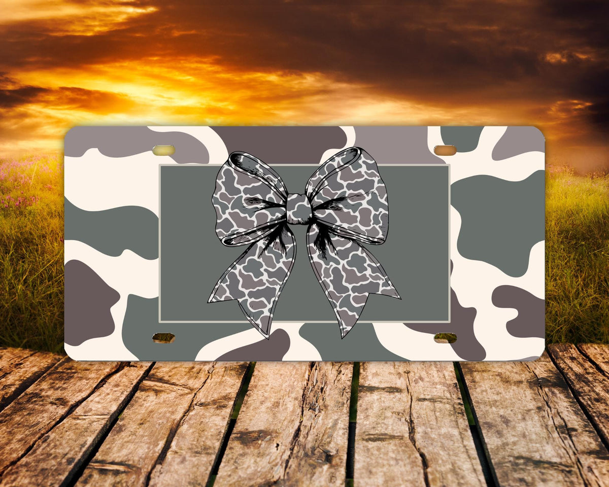 Camo Bow Vanity License Plate for Women | Cute Camo Car Tag | Girly Hunting Camouflage Aluminum Tag | Country Girl Gift