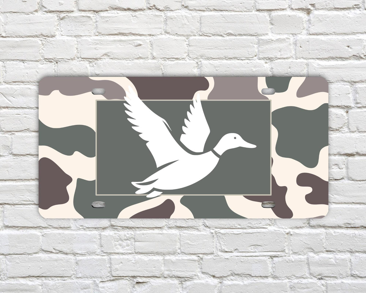 Camo Duck License Plate for Hunters | Mallard Silhouette Vanity Tag | Outdoor Camouflage Car Tag | Waterfowl Gift for Him