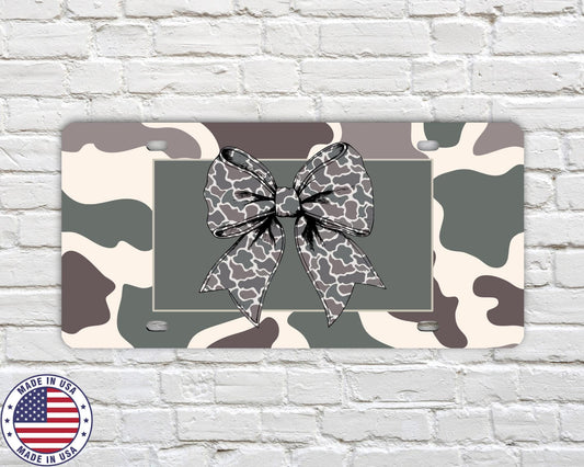 Camo Bow Vanity License Plate for Women | Cute Camo Car Tag | Girly Hunting Camouflage Aluminum Tag | Country Girl Gift