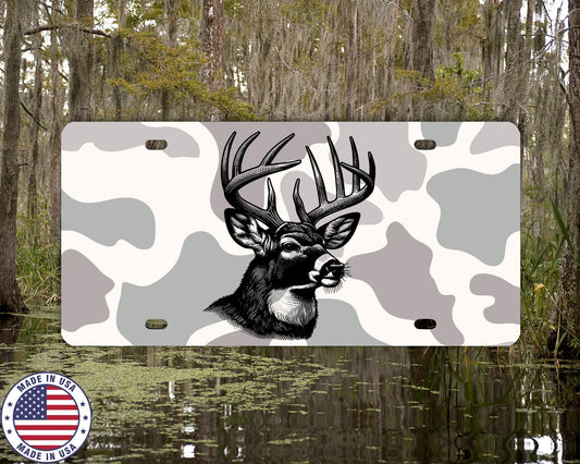 Buck Deer License Plate | Hunting Vanity Tag for Truck | Camo Antler Design | Outdoorsman Car Plate | Rustic Hunter Gift | Made in USA
