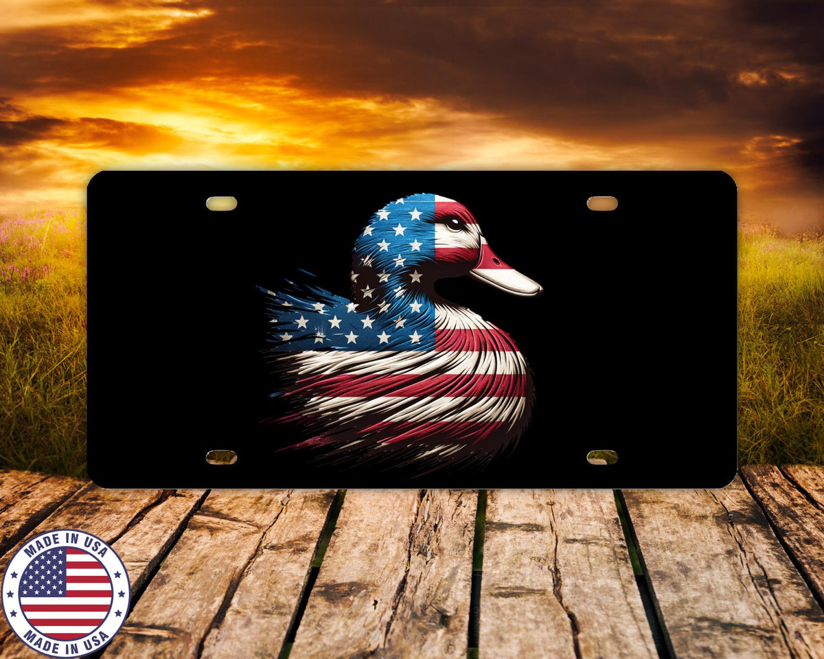 Patriotic Duck License Plate | American Flag Mallard Vanity Tag