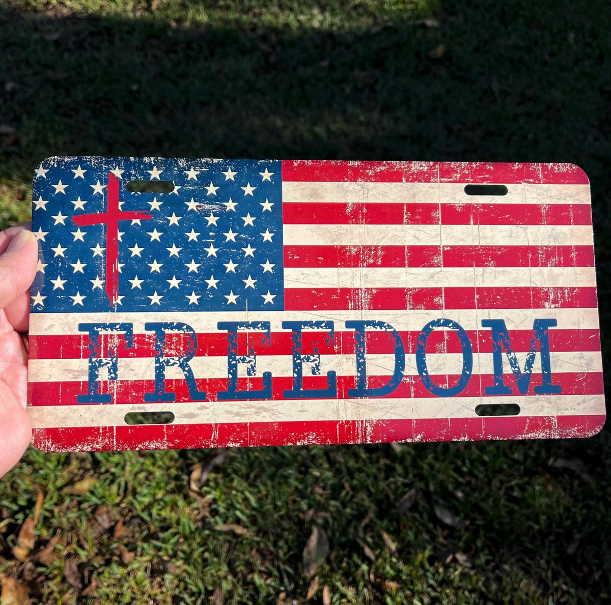 Freedom Cross Front License Plate | Christian American Flag Vanity Tag | Patriotic Car Plate | Faith & Freedom Truck Accessory