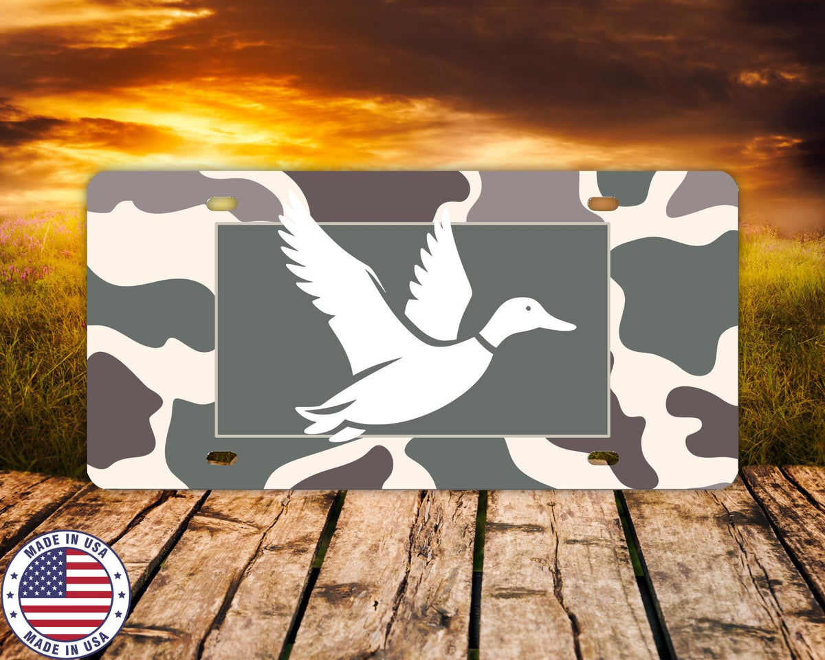 Camo Duck License Plate for Hunters | Mallard Silhouette Vanity Tag | Outdoor Camouflage Car Tag | Waterfowl Gift for Him