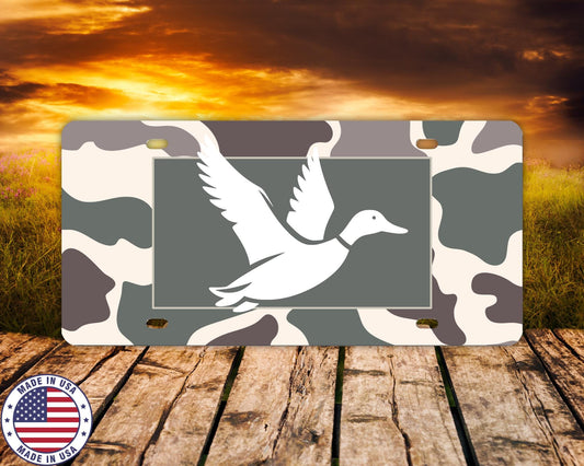 Camo Duck License Plate for Hunters | Mallard Silhouette Vanity Tag | Outdoor Camouflage Car Tag | Waterfowl Gift for Him
