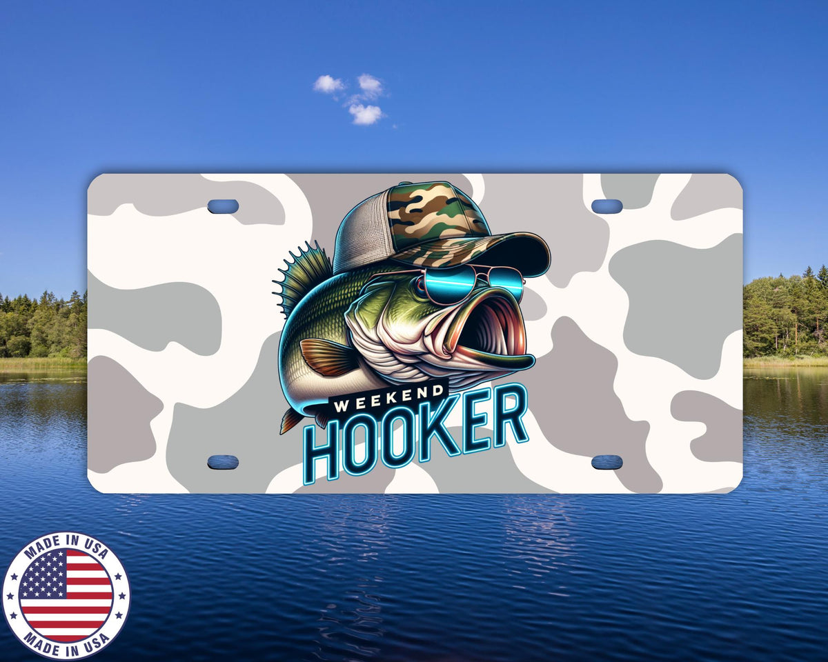 Weekend Hooker License Plate | Funny Fishing Vanity Tag | Bass Fisherman Gift | Camo Car Plate | Outdoor Truck Accessory | Made in USA