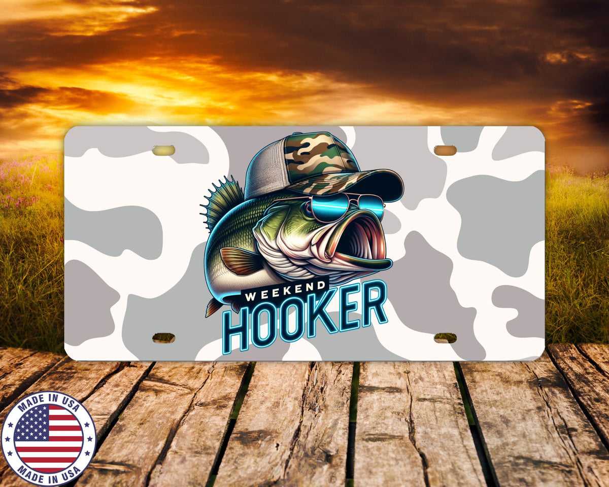 Weekend Hooker License Plate | Funny Fishing Vanity Tag | Bass Fisherman Gift | Camo Car Plate | Outdoor Truck Accessory | Made in USA