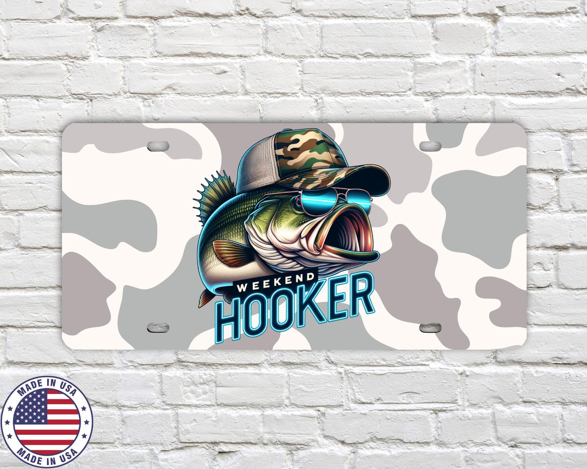 Weekend Hooker License Plate | Funny Fishing Vanity Tag | Bass Fisherman Gift | Camo Car Plate | Outdoor Truck Accessory | Made in USA