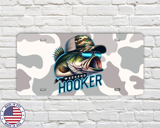 Weekend Hooker License Plate | Funny Fishing Vanity Tag | Bass Fisherman Gift | Camo Car Plate | Outdoor Truck Accessory | Made in USA