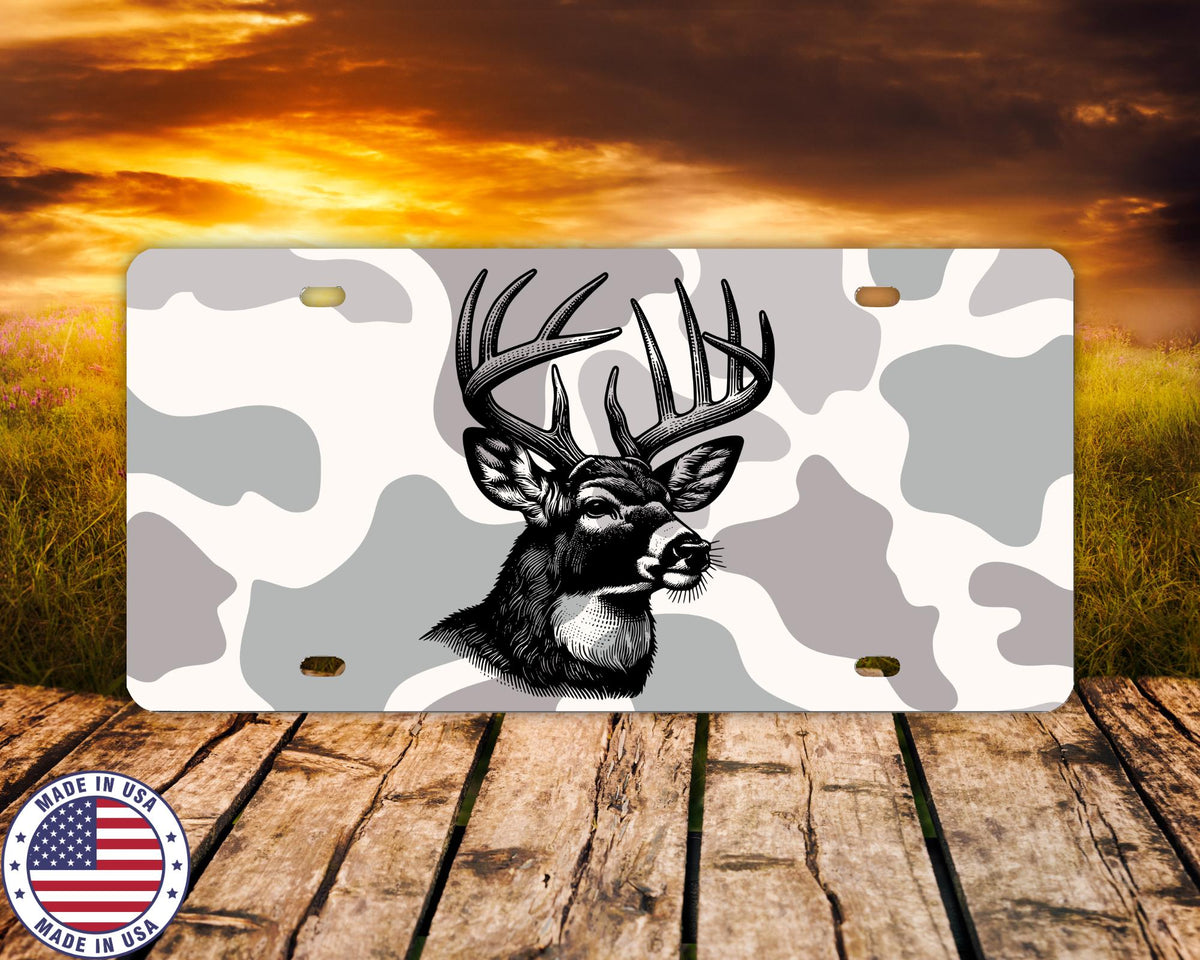 Buck Deer License Plate | Hunting Vanity Tag for Truck | Camo Antler Design | Outdoorsman Car Plate | Rustic Hunter Gift | Made in USA