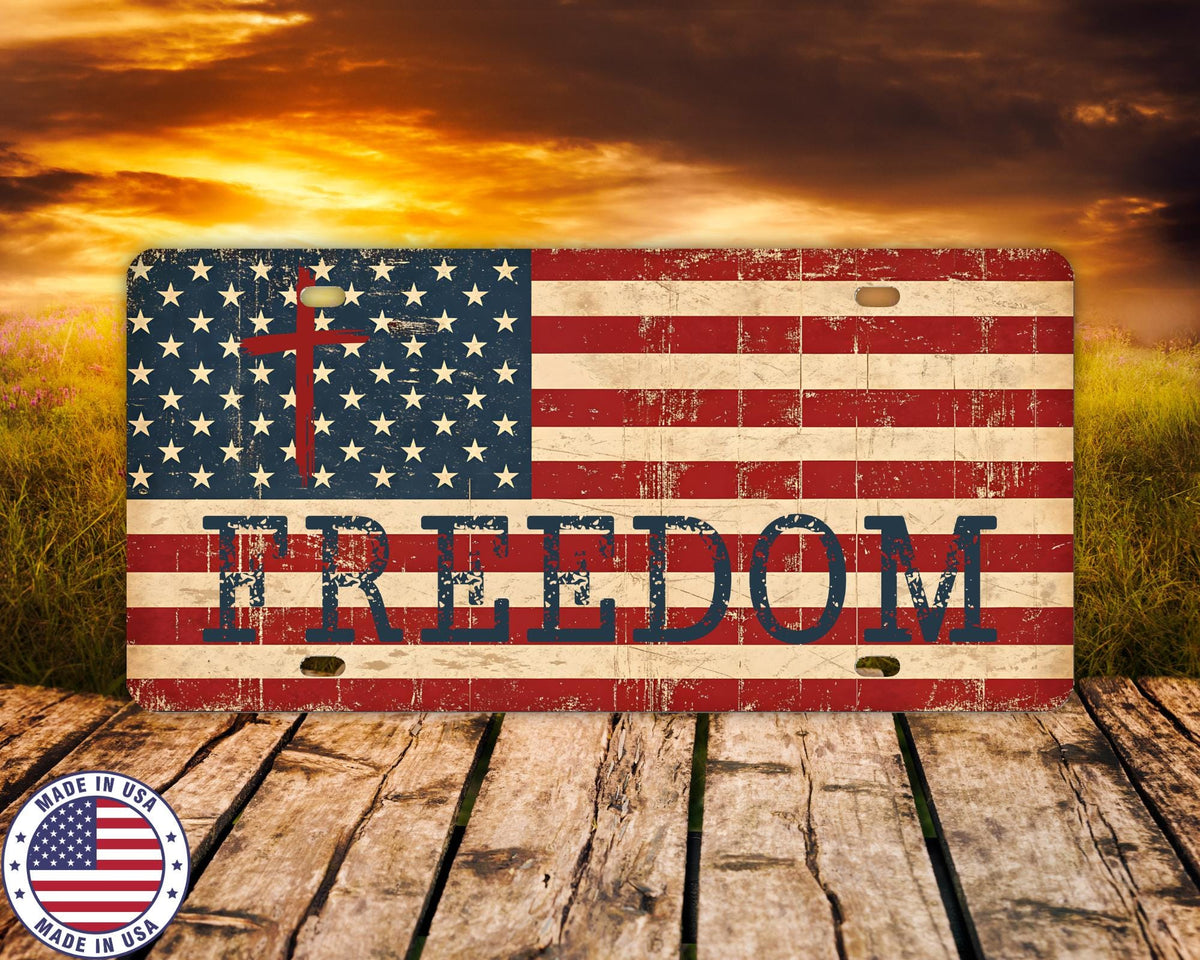 Freedom Cross Front License Plate | Christian American Flag Vanity Tag | Patriotic Car Plate | Faith & Freedom Truck Accessory
