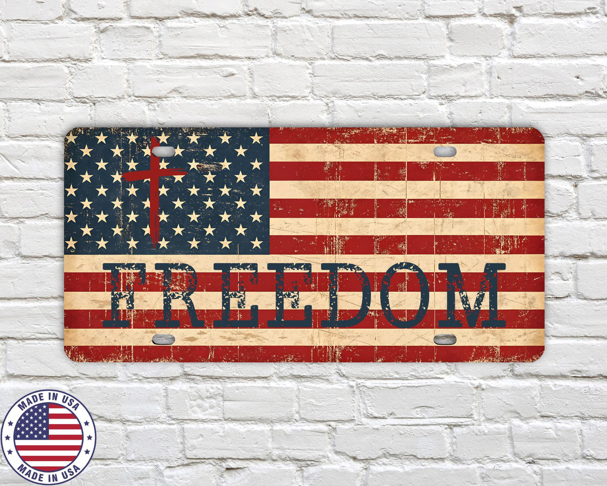 Freedom Cross Front License Plate | Christian American Flag Vanity Tag | Patriotic Car Plate | Faith & Freedom Truck Accessory