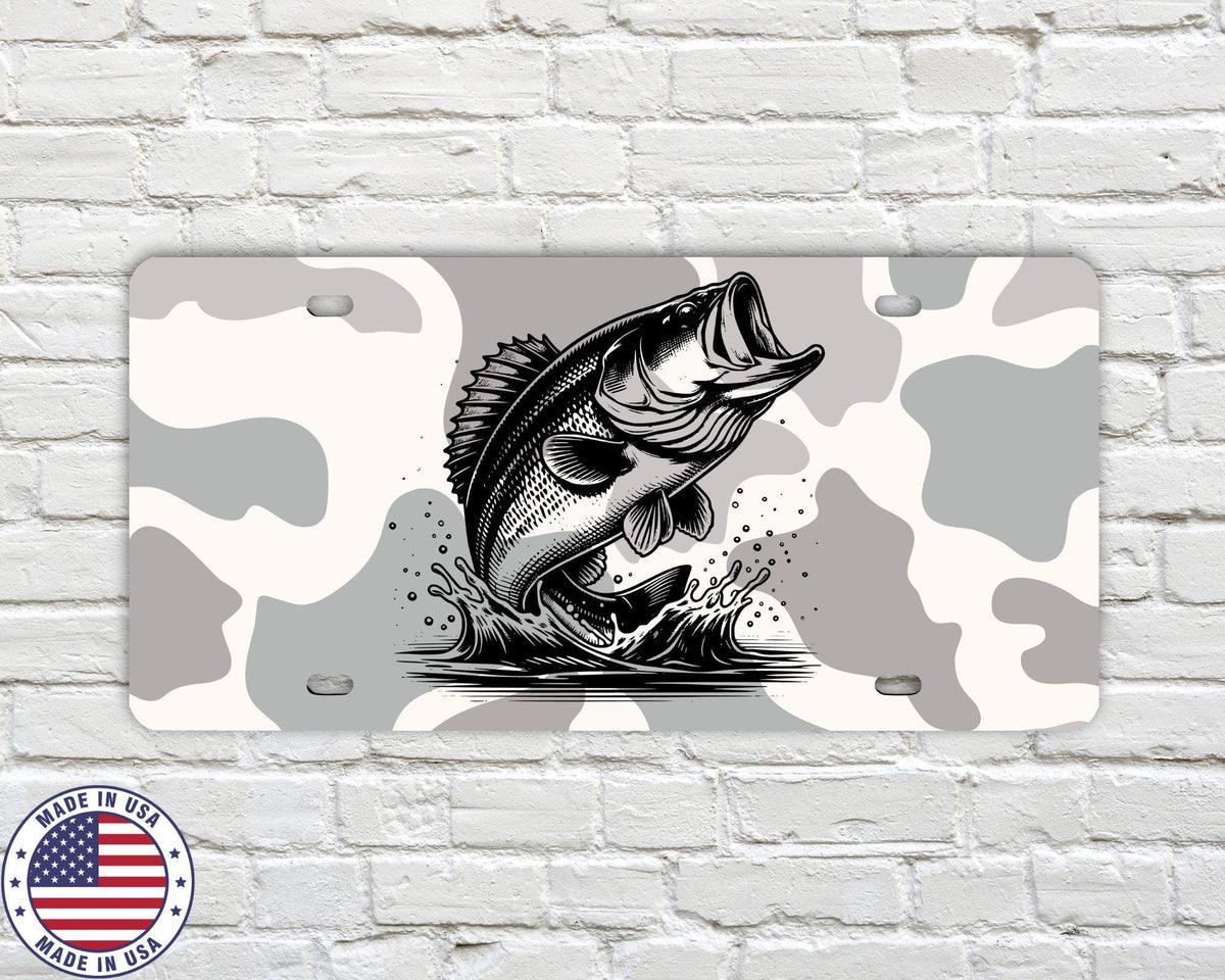 Camo Bass License Plate | Fishing Vanity Tag | Largemouth Bass Truck Plate | Country Outdoors Car Accessory | Made in USA