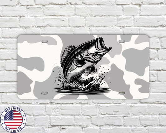Camo Bass License Plate | Fishing Vanity Tag | Largemouth Bass Truck Plate | Country Outdoors Car Accessory | Made in USA
