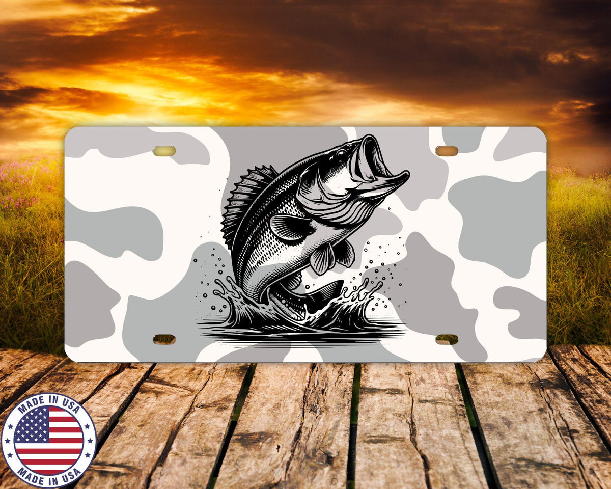 Camo Bass License Plate | Fishing Vanity Tag | Largemouth Bass Truck Plate | Country Outdoors Car Accessory | Made in USA