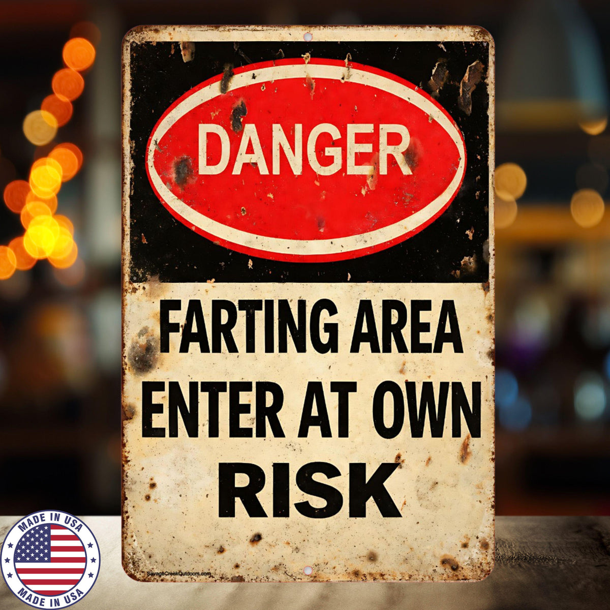 Danger Farting Area Sign | Funny Bathroom Metal Sign | 8x12 Aluminum Warning Sign | Man Cave Garage Humor Decor
